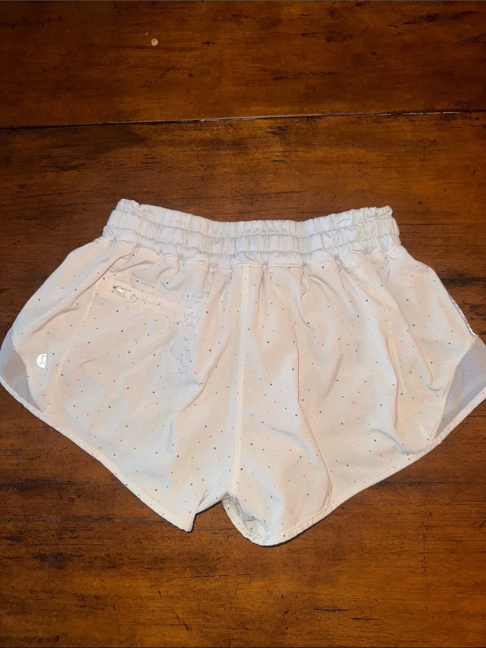 lululemon athletica White Athletic Shorts with Tiny Multicolor Dot Print